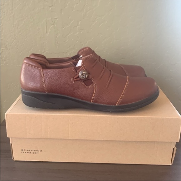 Clark's Brown Cheyn Inca Mohagany Leather Cushioned Slip On Loafer Size 9.5W - Picture 9 of 10